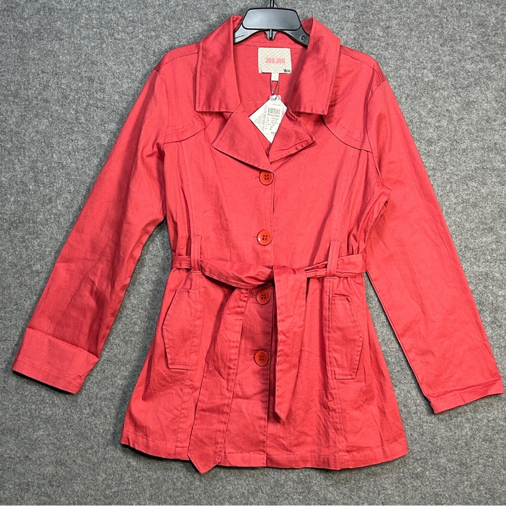 Jou Jou XL Strawberry Belted Trench Jacket LG Buttons Spring RainCoat Outerwear